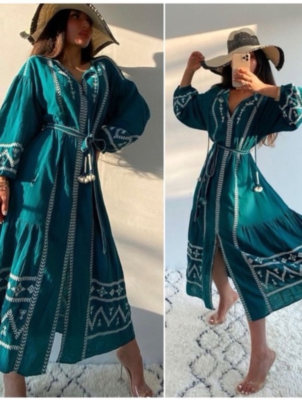Zara Teal Embroidered Dress , size XS